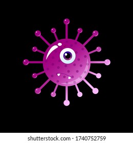 Coronavirus Covid-2019 Cell Icon. Dangerous SARS-CoV-2 virus vector illustration. Corona virus 2019-nCoV. Stop Coronavirus epidemic art. Cute bacteria game object/kids design