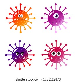 Coronavirus Covid-2019 Cell Icon. Dangerous SARS-CoV-2 virus vector illustration. Corona virus 2019-nCoV. Stop Coronavirus epidemic art. Cute bacteria game object/kids design