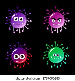 Coronavirus Covid-2019 Cell Icon. Dangerous SARS-CoV-2 virus vector illustration. Corona virus 2019-nCoV. Stop Coronavirus epidemic art. Cute bacteria game object/kids design