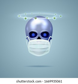 Coronavirus COVID-2019. Human realistic skull in a medical gauze bandage. Deadly type of virus 2019-nCoV. Vector illustration.