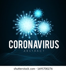 Coronavirus COVID-2019 on blue background. Virus 2019-nCoV cells.