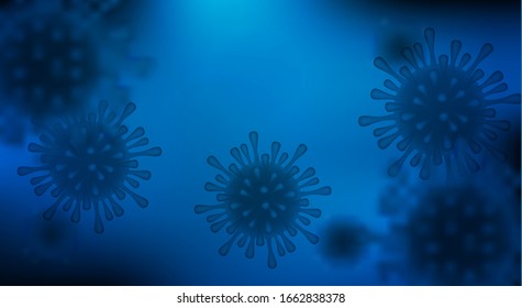 Coronavirus, covit-19 virus concept. Medical healthcare, microbiology concept. Microscopic view of a infectious virus. on blue background. vector.