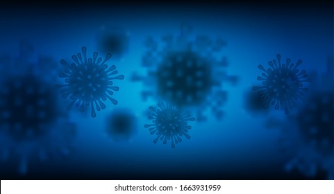 Coronavirus, covit-19 virus concept. Medical healthcare, microbiology concept. Microscopic view of a infectious virus. on blue background. vector.