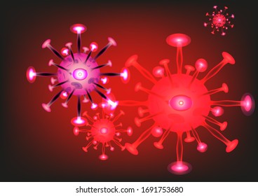 Coronavirus, covit-19 virus ,microbiology,red background. vector