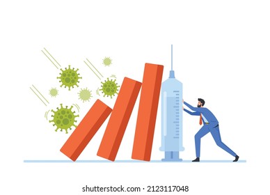 Coronavirus Crash with Debt From Virus Flu Outbreak, Businessman Character with Debt Panic, Man Trying to Stop Collapsing Fall Down Bar Graph From Covid-19 Pathogen. Cartoon People Vector Illustration