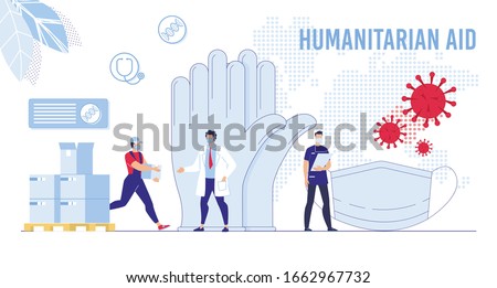 Coronavirus Crisis, Humanitarian Help for China, Exporting Special Protection for Medical Personnel Concept. Deliveryman Giving Box with Face Masks, Rubber Gloves to Doctor Flat Vector Illustration