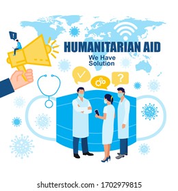 Coronavirus Crisis. We Have Solution and Humanitarian Help. 
Corona banner and COVID-19 Poster for World Health organization, SEO, Web Design and Digital Marketing. 
Flat illustration. Vector