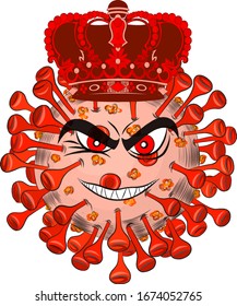 coronavirus in the crown cartoon with an evil face disease red pneumonia symbol icon print vector illustration 