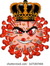 coronavirus in the crown cartoon with an evil face disease red pneumonia symbol icon print vector illustration 