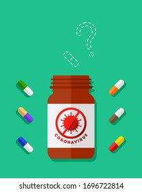 Coronavirus and cure concept with different medicine as treatment method. Vector illustration in flat design.