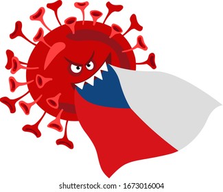 Coronavirus Czech Republic. COVID-19, vector illustration strain and Czech flag. World coronavirus pandemic in 2020. Czech Coronavirus Concept