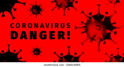 Afiche de peligro del coronavirus. Detener el concepto de brote de coronavirus. Pancarta de advertencia de virus en estilo póster rojo y negro. Ilustración del vector