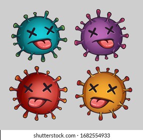 Coronavirus dead characters with faces. Vector illustration