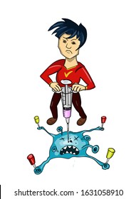 Coronavirus is defeated. Virus vaccine found in syringe. Cured the virus. Chinese guy defeats coronavirus. Get better with a vaccine.