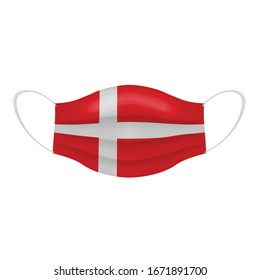 Coronavirus in Denmark. Graphic of surgical mask with danish flag. Novel coronavirus (2019-nCoV or CoVid-19). Medical face mask as concept of coronavirus quarantine. Coronavirus outbreak.