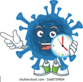 Coronavirus desease cartoon character style with a clock