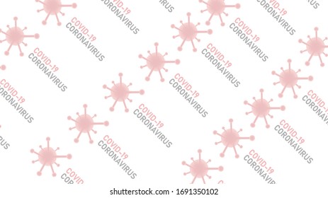 Coronavirus design logo banner in diagonal on white background with copy space for your text. COVID-19 is an infectious disease caused by a new virus.
