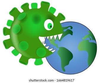 Coronavirus devours planet isolated on white background.