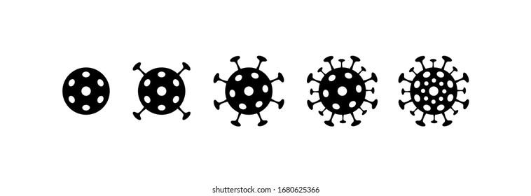 Coronavirus different icons. Covid-19 virus vector signs. Mutations of virus