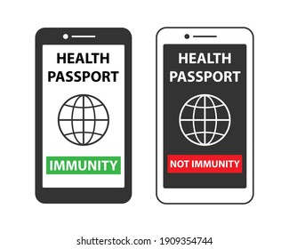 Coronavirus digital phone Immune passport template icon. Covid-19 immunity symbol sign. Vector illustration image. Isolated on white background.	
