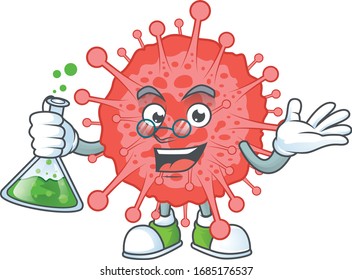 Coronavirus disaster brainy Professor Cartoon design grasp a glass tube