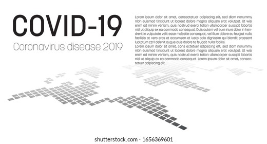 Coronavirus Disease 2019. COVID19 banner with world map background. Alert or report concept. Flat vector illustration.