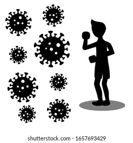 Coronavirus disease 2019 (COVID-19) , people fight covid-19. Illustration vector design. Silhouette vector style. 