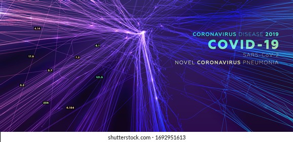 Coronavirus disease 2019 COVID-19, Wuhan Novel coronavirus pneumonia, SARS-CoV-2 virus infection cell 3d shape for epidemic danger China pathogen respiratory influenza, pandemic placards, EPS10 vector