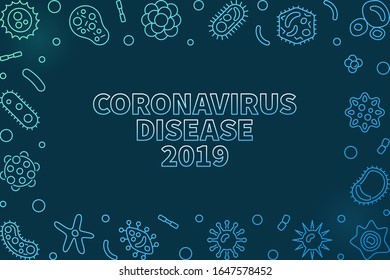 Coronavirus Disease 2019 vector concept colored linear horizontal frame on dark background