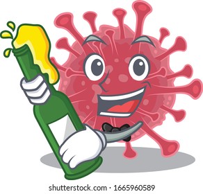 Coronavirus disease with bottle of beer mascot cartoon style