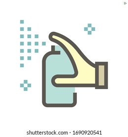 Coronavirus disease cleaning spray and prevention vector icon design, 48x48 pixel perfect and editable stroke.