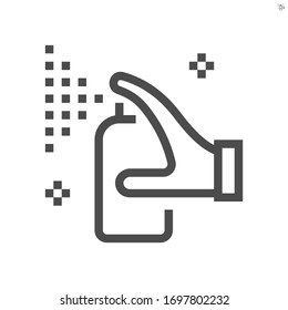 Coronavirus disease cleaning spray and prevention vector icon design, 48x48 pixel perfect and editable stroke.
