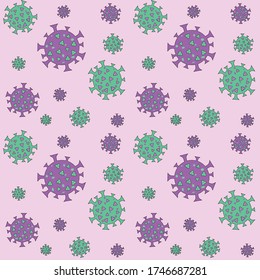 Coronavirus disease Covid-19. Bacteria Biology Organisms Seamless Pattern. Virus Infection. Flat Vector Illustration