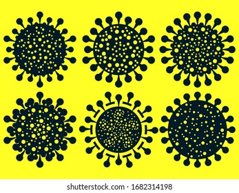 Coronavirus disease COVID-19 icons set. Virus cell isolated on yellow background. 2019-nCoV, middle east respiratory syndrome. Chinese virus. Vector illustration