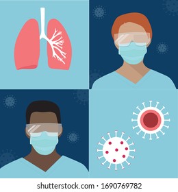 Coronavirus disease, COVID-19 infection. Health care workers in personal protective equipment. Nurses and Doctors inPPE, face mask and visor. 