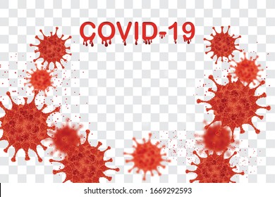 Coronavirus disease COVID-19 infection medical illustration. China pathogen respiratory influenza covid virus cells. New official name for Coronavirus disease named COVID-19 on transparent background