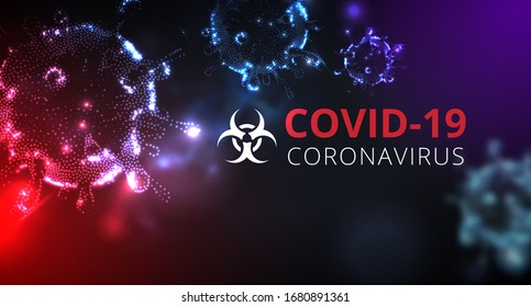 Enfermedad de Coronavirus COVID-19 infección médica aislada. Células del virus de la influenza respiratoria del patógeno chino. Coronavirus chino COVID-19 bajo el microscopio. ilustración vectorial