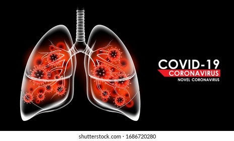 Coronavirus disease COVID-19 infection medical in human lungs and copy space. New official name for Coronavirus disease named COVID-19, pandemic risk background vector illustration