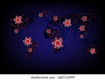 Coronavirus disease Covid-19 infection medical illustration. Pandemic medical health risk around the world. Coronavirus Covid-19 outbreak influenza background.EPS10