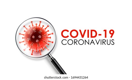 Coronavirus disease COVID-19 infection medical with magnifying glass on Covid-19 Coronavirus word. New official name for Coronavirus disease named COVID-19, Coronavirus screening concept, vector