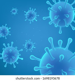 Coronavirus disease COVID-19 infection medical. Covid virus cells blue background.