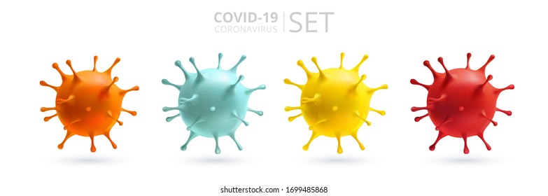 Coronavirus disease COVID-19 infection medical isolated. Set. Coronavirus COVID-19 under the microscope. Vector illustration