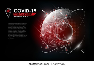 Coronavirus disease COVID-19 infection medical with globe hologram and pin map. New official name for Coronavirus disease named COVID-19, pandemic risk outbreak around the world, vector illustration