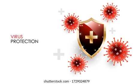 Coronavirus disease COVID-19 infection medical with shield. Officially name for Coronavirus disease named COVID-19, Coronavirus immune protection concept, vector illustration