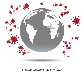 Coronavirus. Coronavirus disease COVID-19. Vector virus. Eps10. Abstract virus. Coronavirus COVID-19 World Globe Vector Map. Coronavirus Corona Virus COVID-19. Airplane