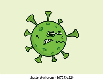 Coronavirus disease COVID-2019 vector. Angry Coronavirus disease cartoon character. COVID-2019 clip art. Green virus vector