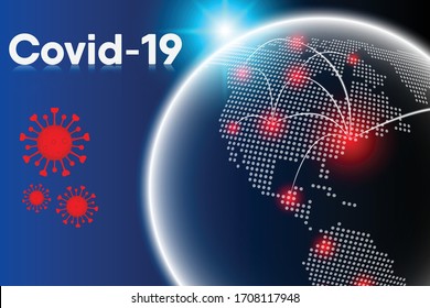 Coronavirus Disease Global Infection and Pandemic Sickness, Covid-19 Coronavirus World Spread for Medical Banner Background. Epidemic Corona Virus Influenza and World Map, Medicine/Healthcare Concept.