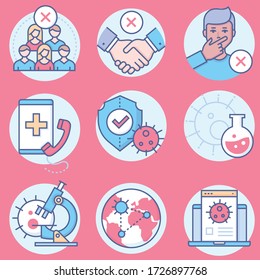 Coronavirus disease icon set pack.