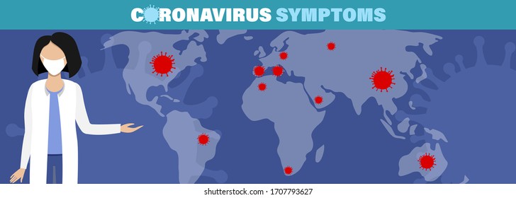 Coronavirus disease. Infographic symptoms vector illustration COVID-19 infection medical background. Dangerous asian ncov corona virus, SARS pandemic risk concept.