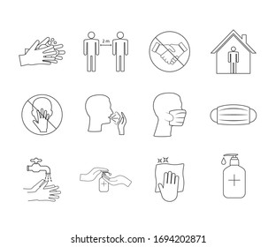 Symbol zur Vorbeugung gegen Morbus Coronavirus. Vektorillustration, Flachdesign.
